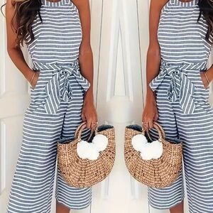 Striped jumpsuit. 3/4 length Super cute!!